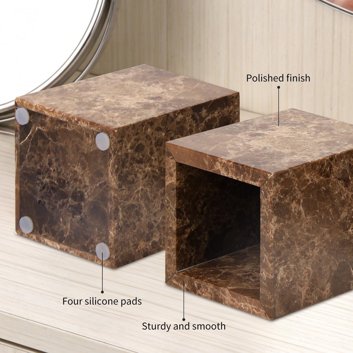 TABHOUKIT Natural Marble Toothbrush Holder, Dark Brown, 8.5 x 8.5 x 10 cm