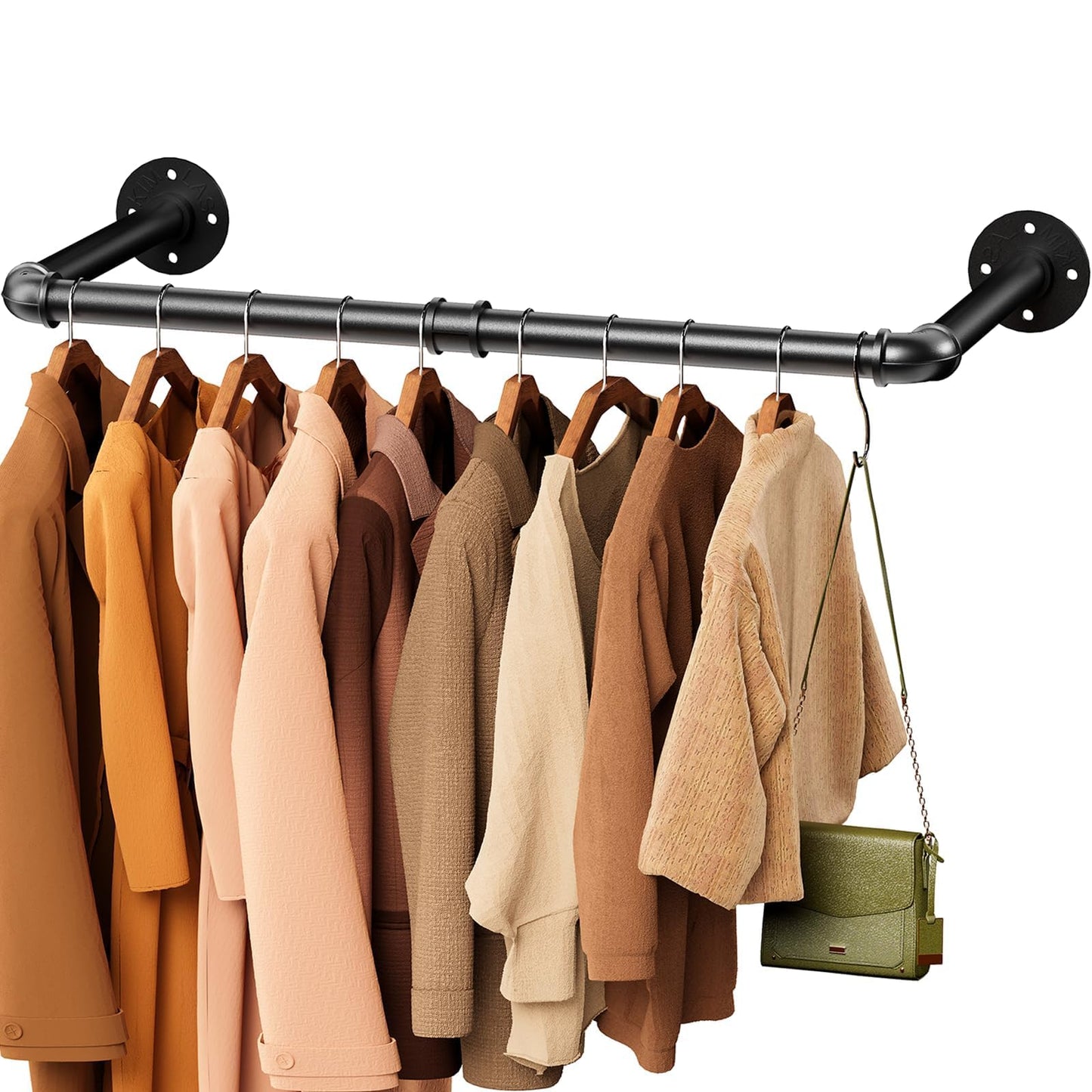 96cm Wall Mounted Clothes Rail Clothing Rack Industrial Pipe Rod Black