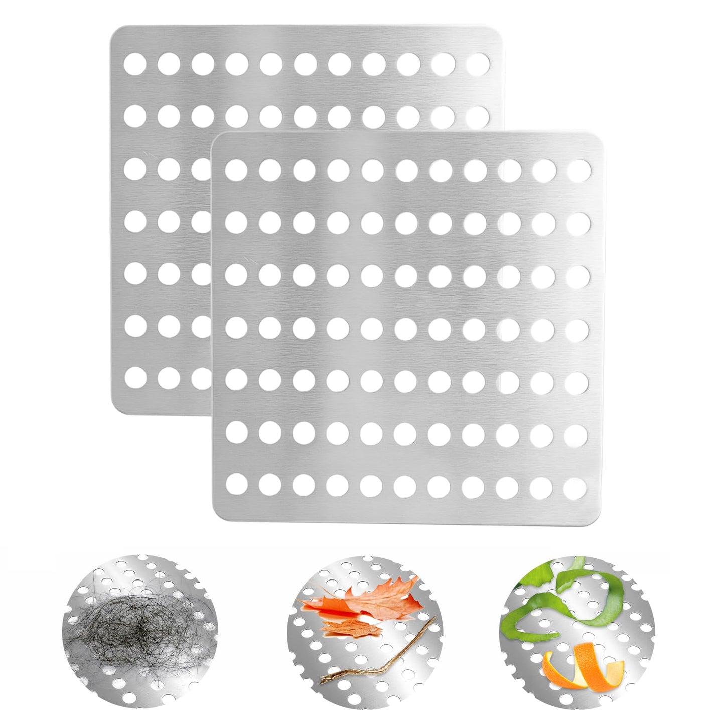 2 Pcs Stainless Steel Swirl Drain Covers, Square Drain Guard Swirl Cover,6" X 6" (15x15cm) Steel Rustproof Square Drain Covers,Metal Drain Protectors