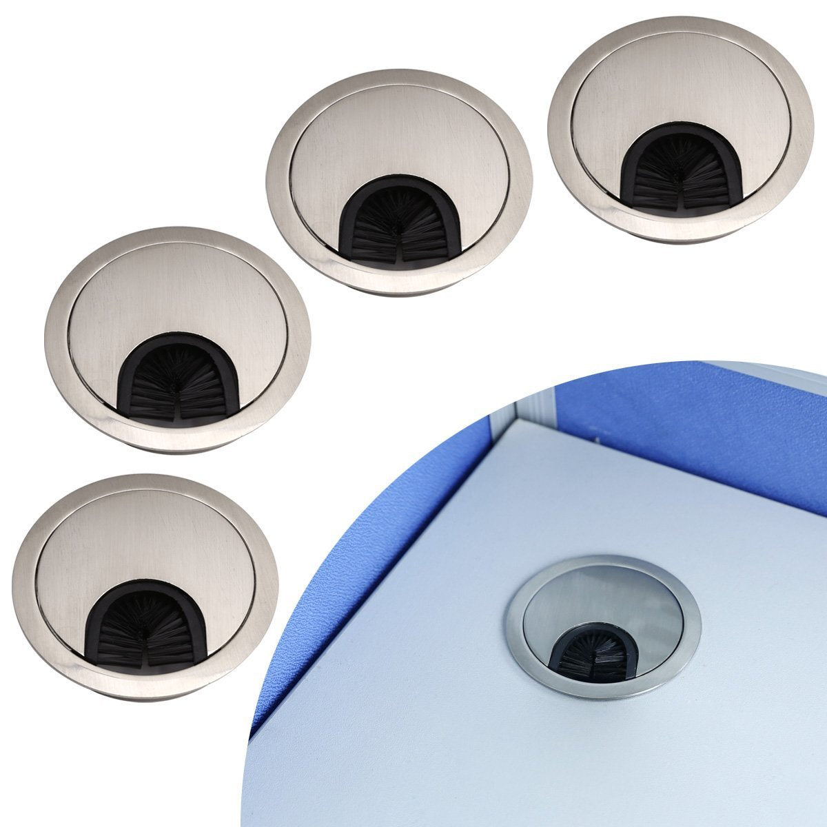 AKORD 4 x 60 mm Desk Table Grommet Cable Tidies Port Hole Covers