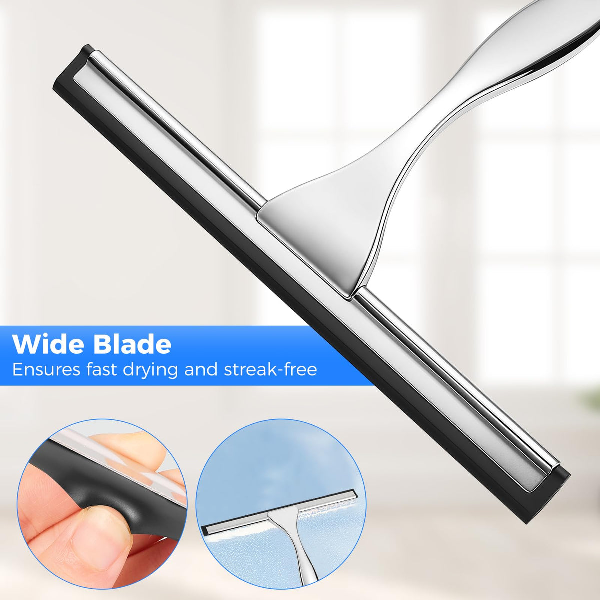 wlich 10 Inch Shower Squeegee with Hook For Glass Doors, Windows, Mirrors