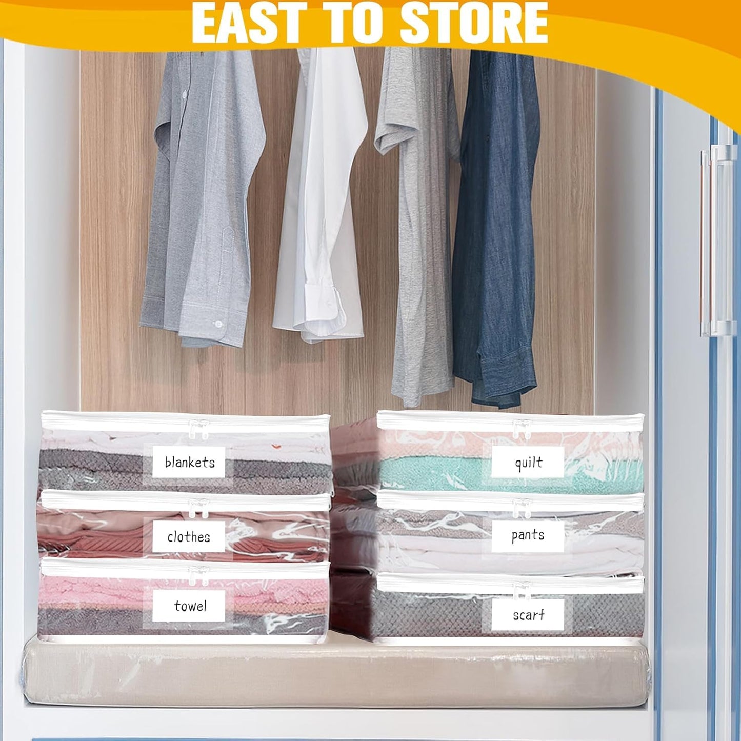 Plastic Storage Bags with Easy-Glide Zipper, Pack of 8, Durable Clear Vinyl Zippered Storage Bags for Clothes Sweaters Comforters Blankets Sheets
