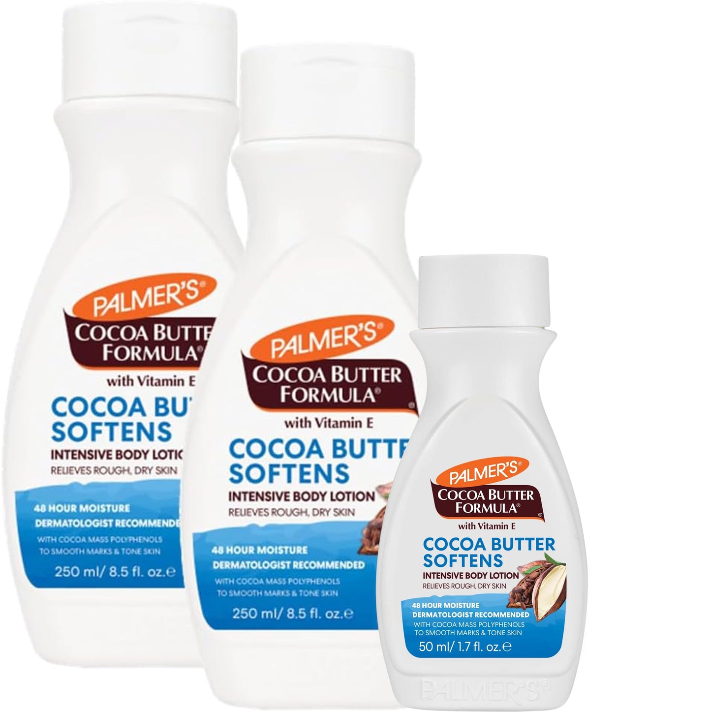 Palmers Cocoa Butter Formula With Vitamin E Softens, Smoothes & Relieves Dry Skin 48 Hour Moisture, Smoothes Marks, Tone Skin 2 x 250ml Bottle & 1x