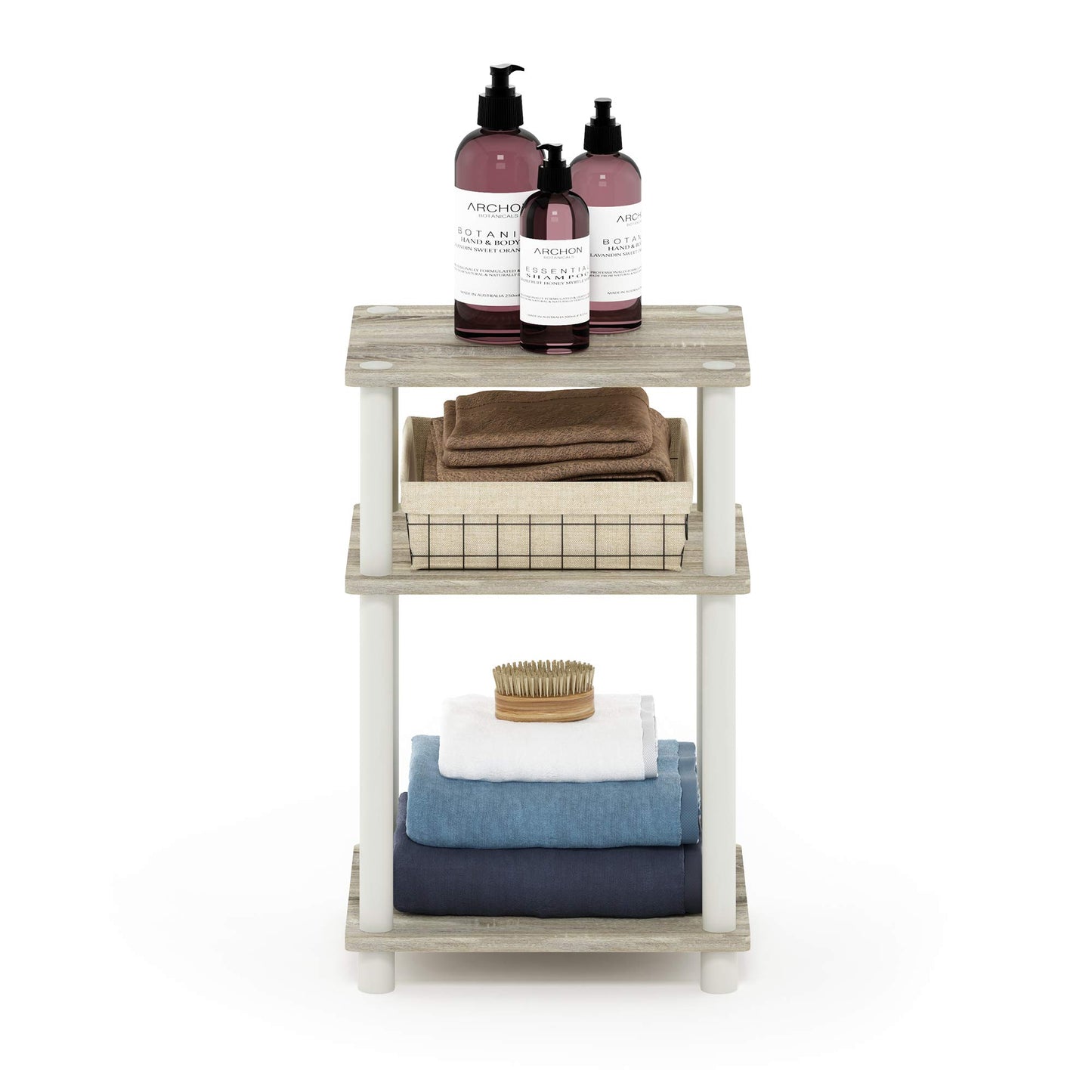 Furinno JUST Side Table, 3-Tier End Table, Open Shelves Night Stand, Bedside Table, Toolless Assembly, for Living Room, Bedroom, Sonoma Oak