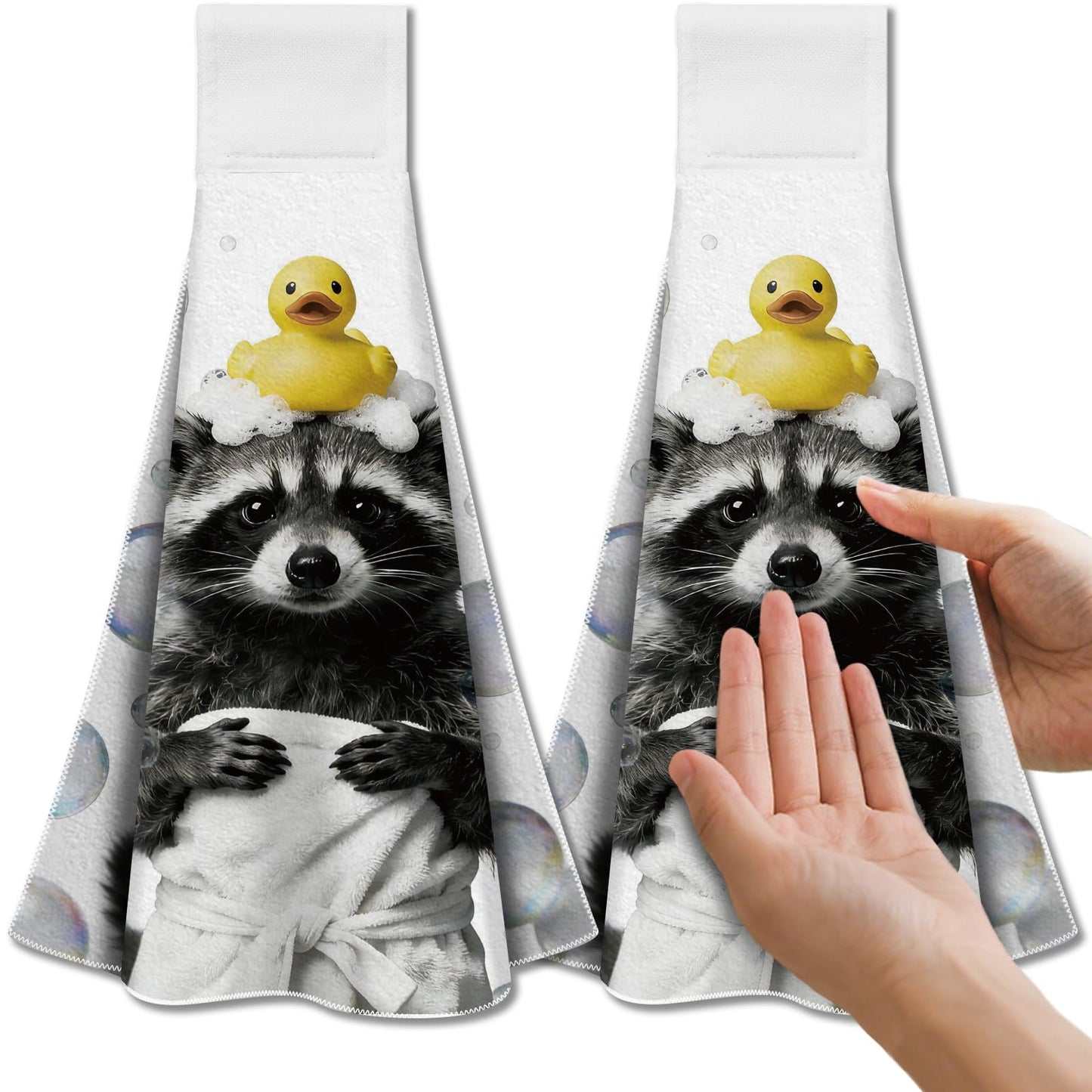 CUTHOLLOW 2 Pcs Bathroom Raccoon Hanging Kitchen Towels with Loop