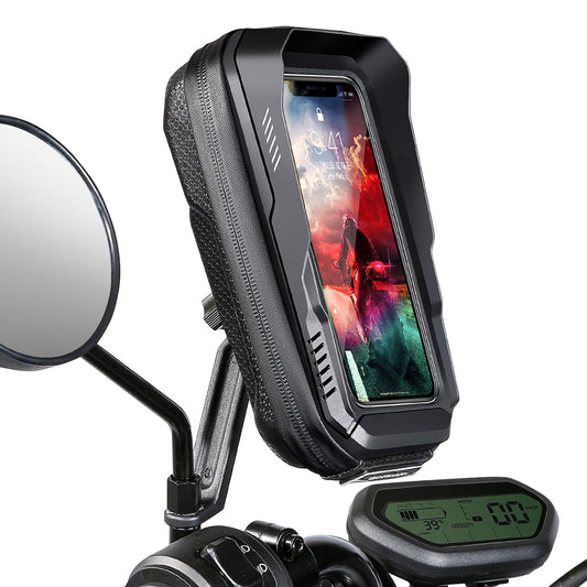 JUYANO Motorbike Phone Holder Waterproof Motorcycle Phone Mount Anti Vibration 360?Rotation Moped Cell Phone Mount with Rain Cover Sun Visor,Rearview