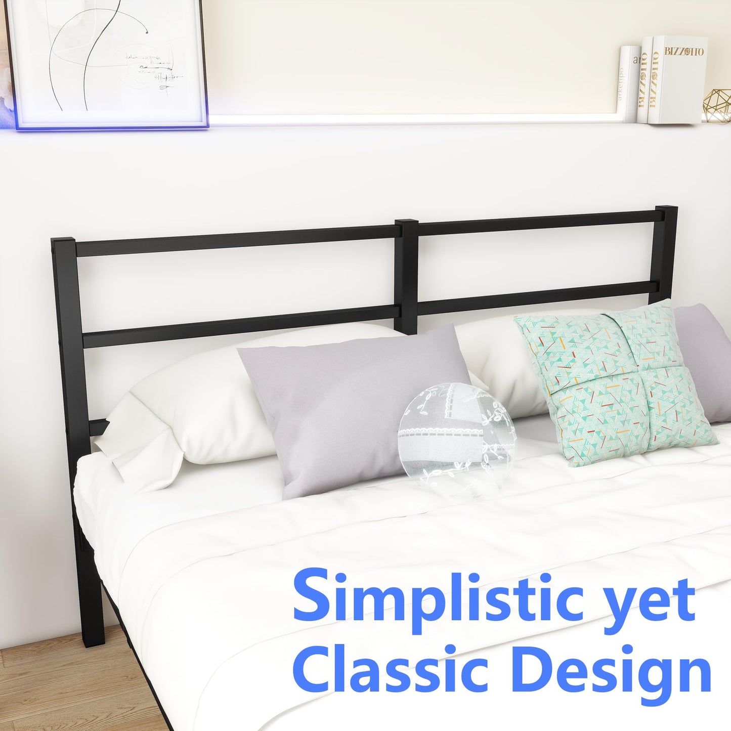 MOFLUT 5ft King Size Bed Frame with Headboard, Metal Slats Support Platform Bed with Storage under Bed, Enhanced Support Stable Easy Assembly