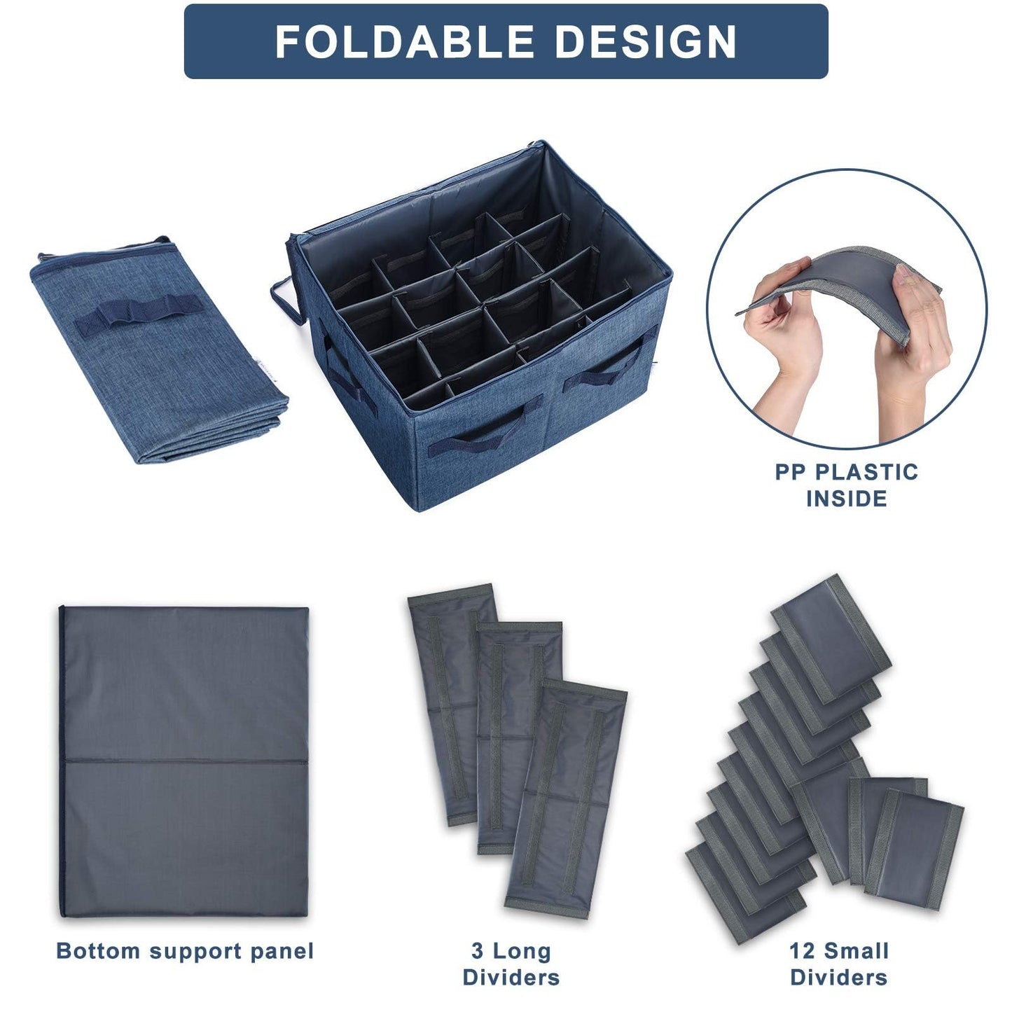 Moteph Shoe Organizer Closet Storage Solution with Clear Cover & Adjustable Dividers for Shoes, Handbags, Blankets, Linen, Clothing