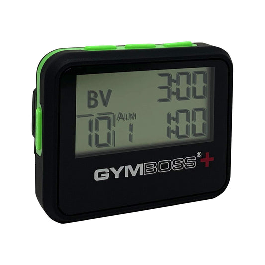 Gymboss PLUS Interval Timer and Stopwatch Strap - Bundle (Black with Green buttons)