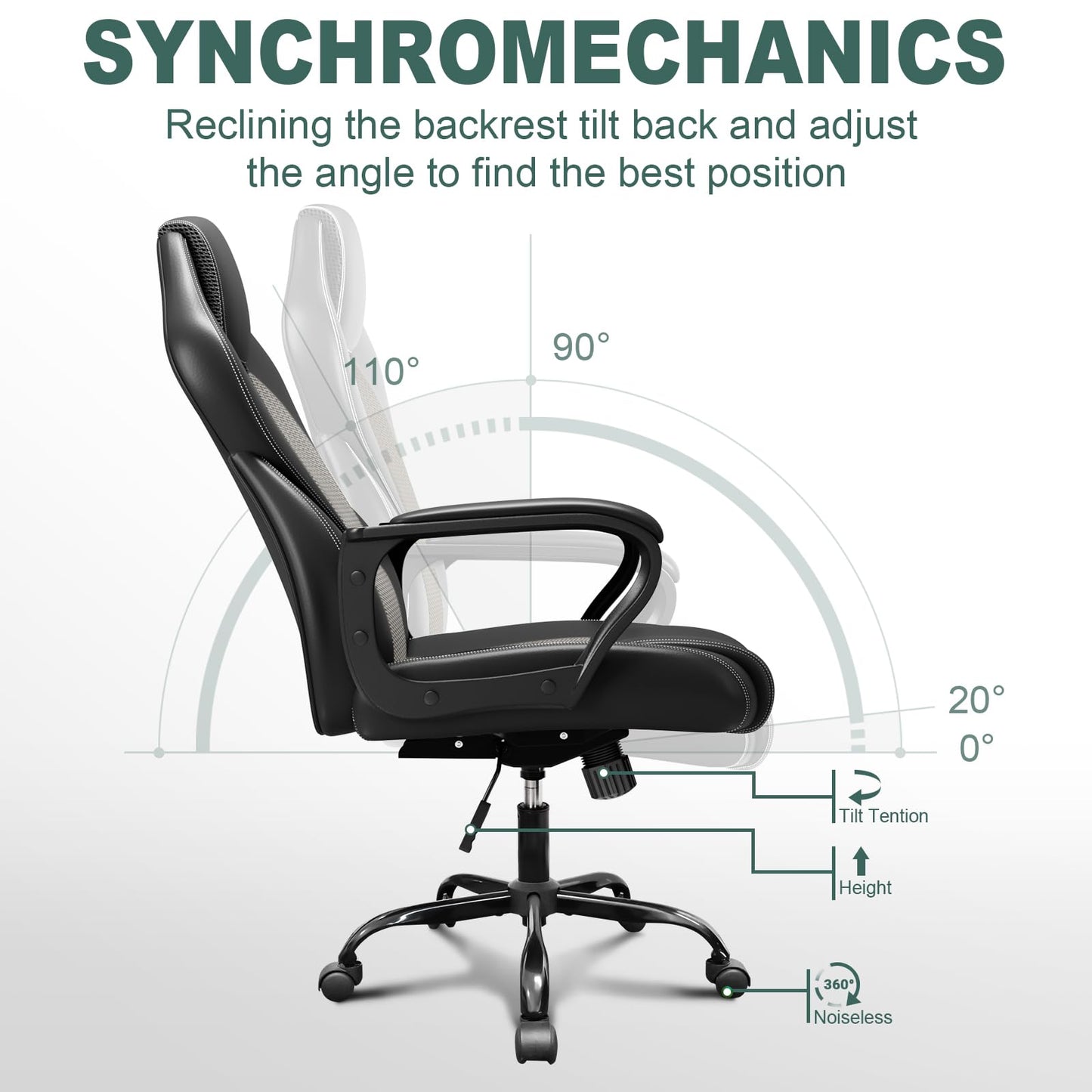 BASETBL Office Chair, PU leather Ergonomic Computer Desk Chair, Grey
