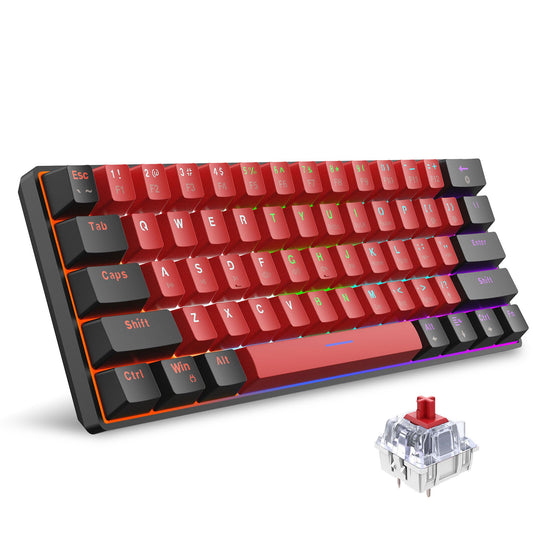 Snpurdiri 60% Compact Size Mechanical Gaming Keyboard - Red Switches | USB-C Wired | UK Compatible US Layout | 16.8M RGB Backlit | Portable for PC &