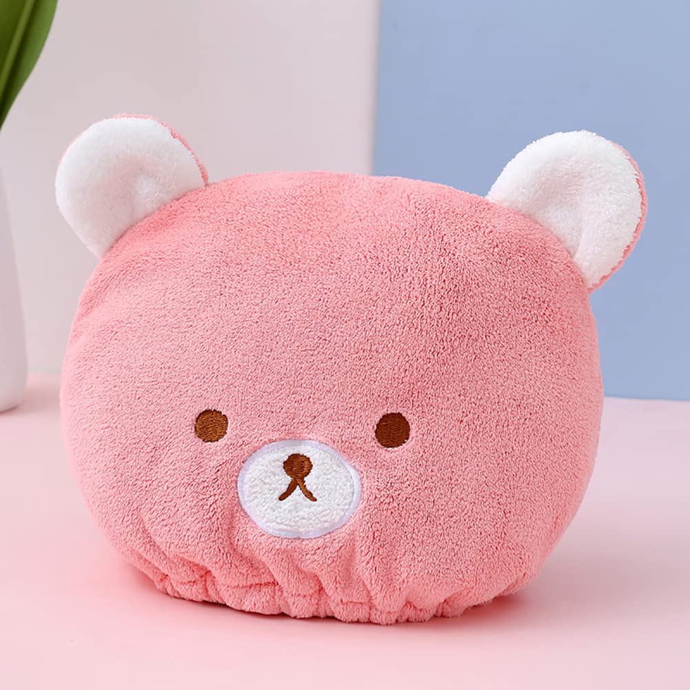 Kids Quick Dry Hair Wrap Towel Hat Cute Bear Hair Daying Wrap Cap Ultra Absorbent Hair Dry Turban Wrap Head Towel Hat Elastic Bath Shower Washing