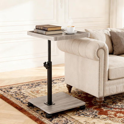 XUDREZ Adjustable Side Table, C Shaped Small Table with 4 Wheels 364° Swivel Tray, End Table for Living Room Bedroom Sofa Small Spaces