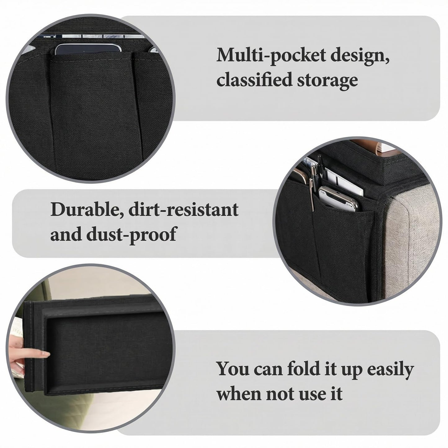 Sofa Armrest Organiser, Armchair Caddy with Tray, Couch Arm Tray Stylish And Durable Multifunctional Pocket Storage Bag