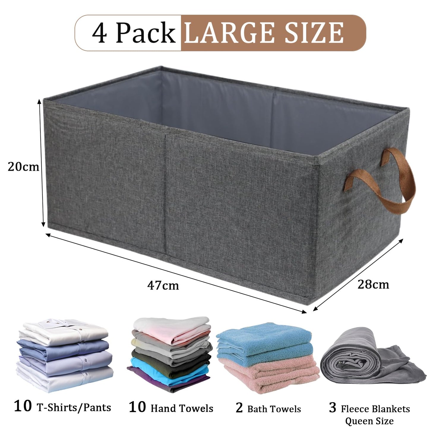 SYEXDZON Storage Baskets, 4pcs Fabric Storage Box, 47*28*20cm