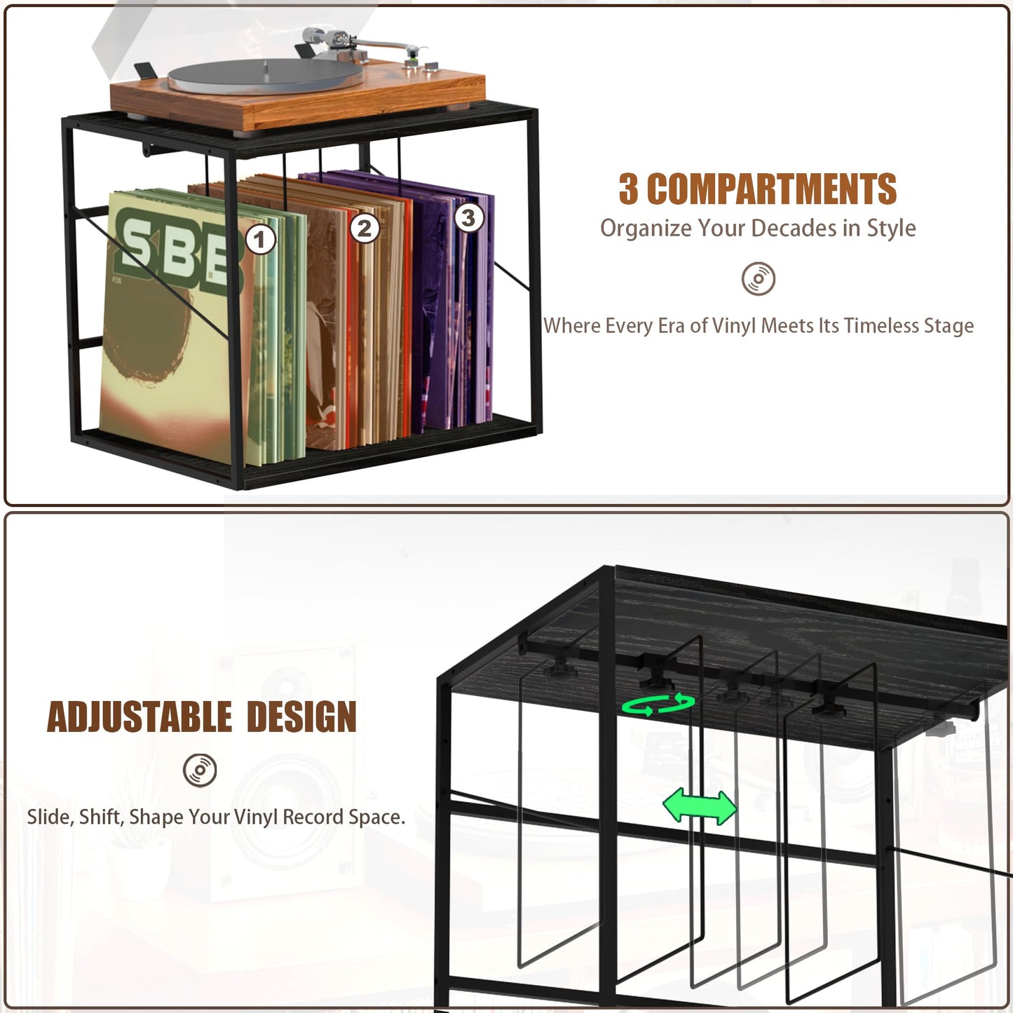 Alytree Vinyl Record Storage Holder for 80-100LPs, Vinyl Record Stand Wall Mount with Movable Divider