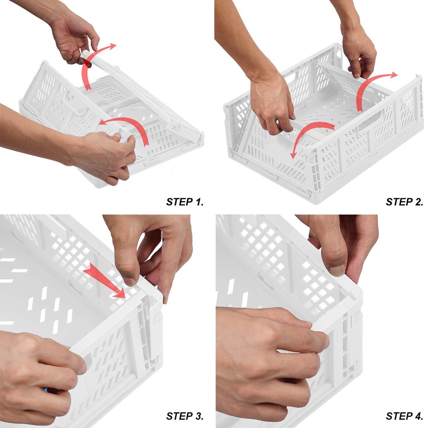 4-Pack Folding Storage Boxes Crate Collapsible Plastic Drawer Organizer , Stackable Shelf Storage Basket Food Fruit Vegetables Bottles Toy Organiser