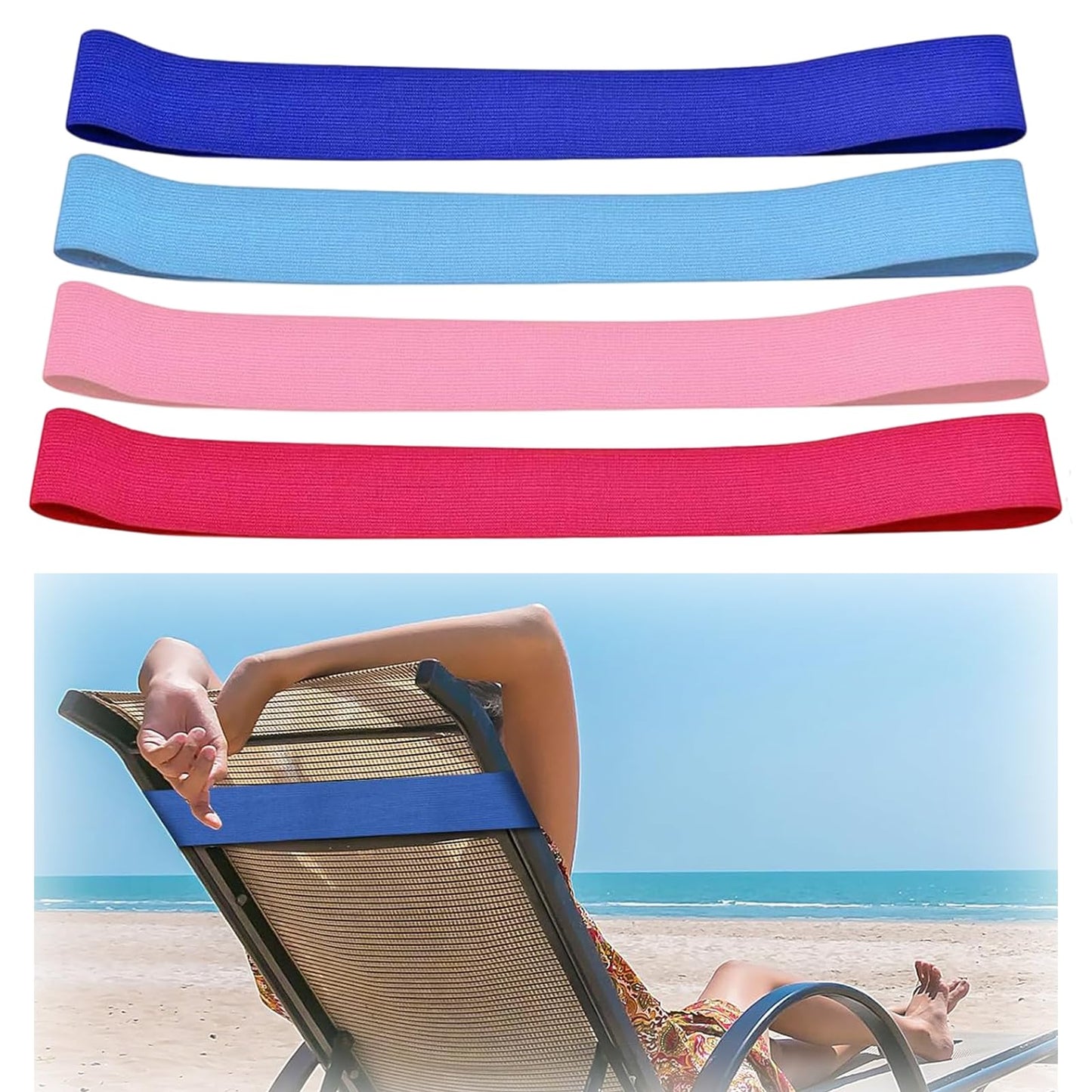 4 Pcs Beach Towel Bands for Sun Loungers, Elastic Windproof Sunbed Towel Straps, Non-Slip Chair Towel Holder for Pool, Beach, Cruise Chairs
