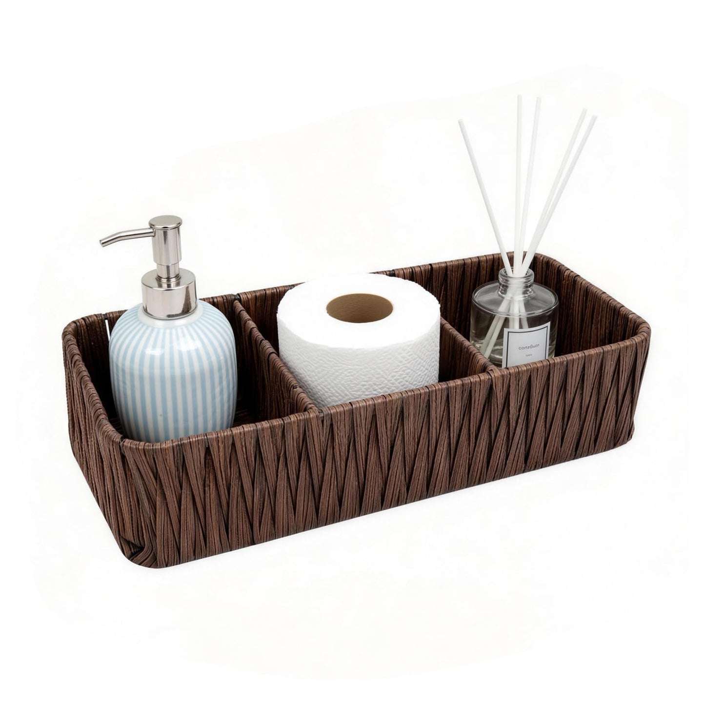 3 Compartment Bathroom Storage Basket, Resin Wicker Countertop Organiser