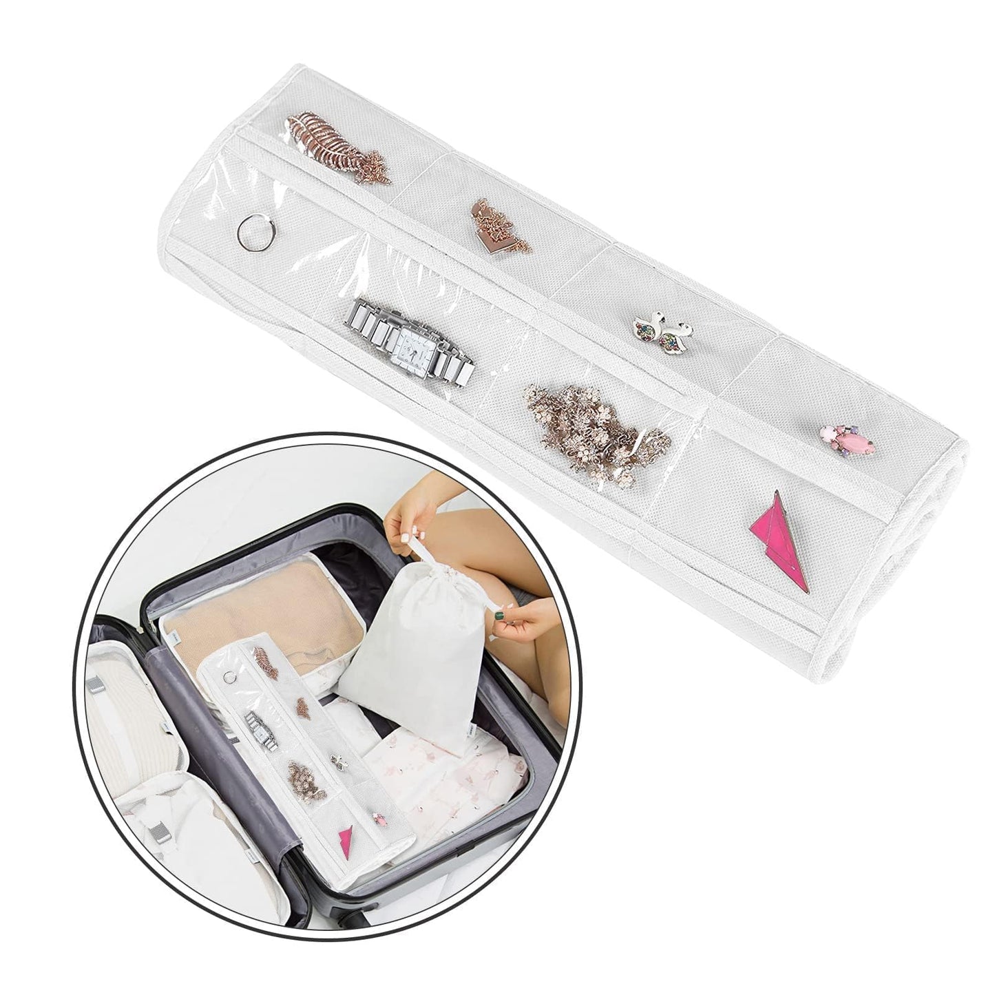 Linkstyle 160 Pocket Hanging Jewellery Organiser, Double-Sided Travel Jewelry Storage Roll, Jewelry Holder Bag with Hook, 2 PCS