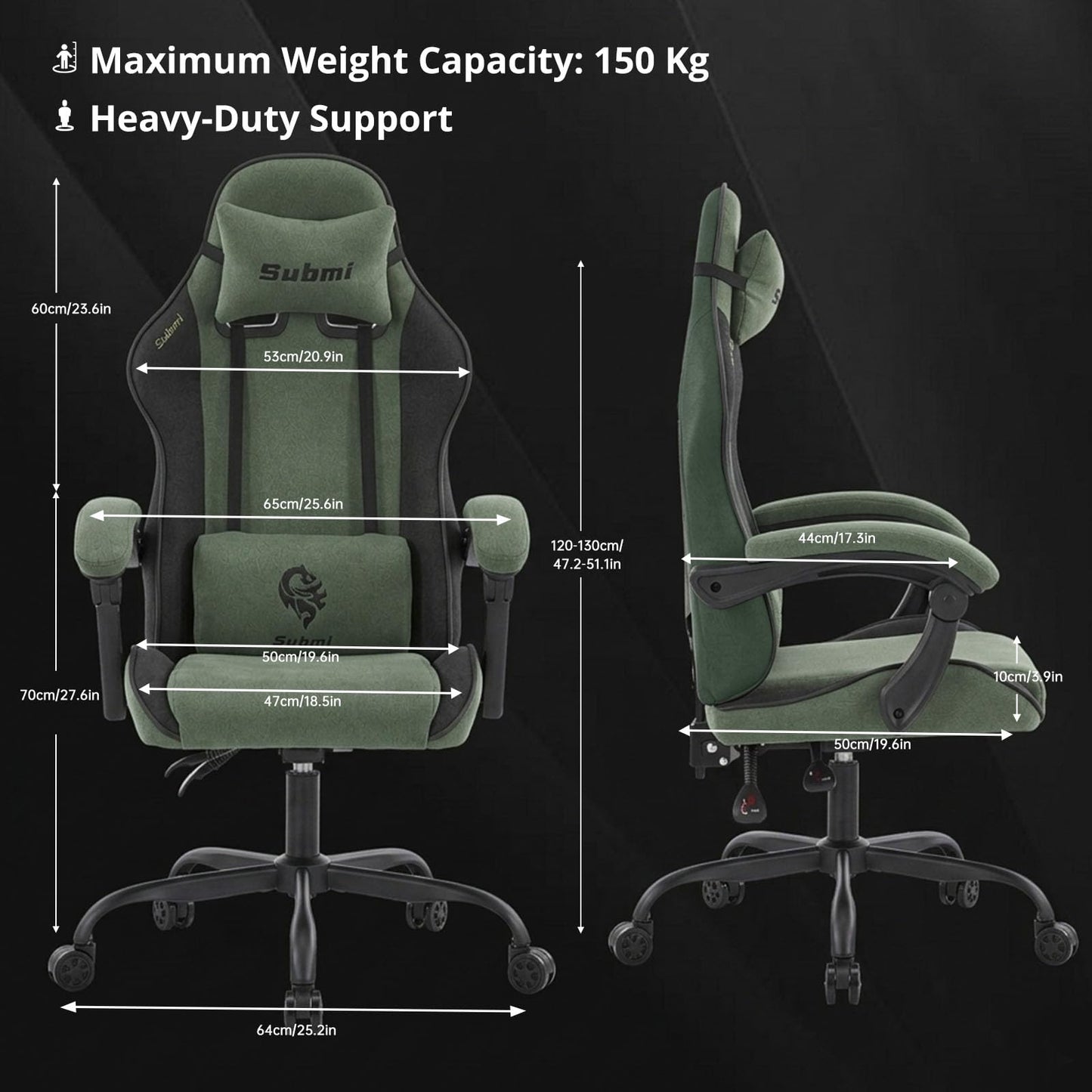 WUPY Gaming Chair, Fabric Computer Chair with Thick Cushion, Green Grey