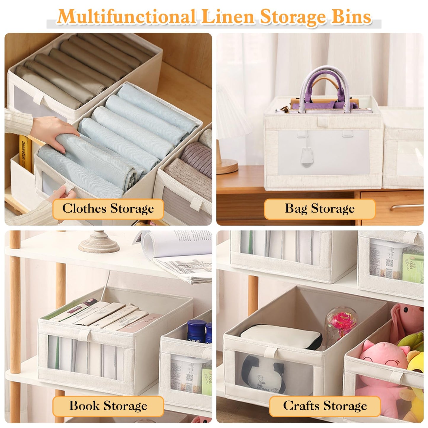 HOTOOLME Wardrobe Organiser Foldable Linen Drawer Storage Box 4 Pack