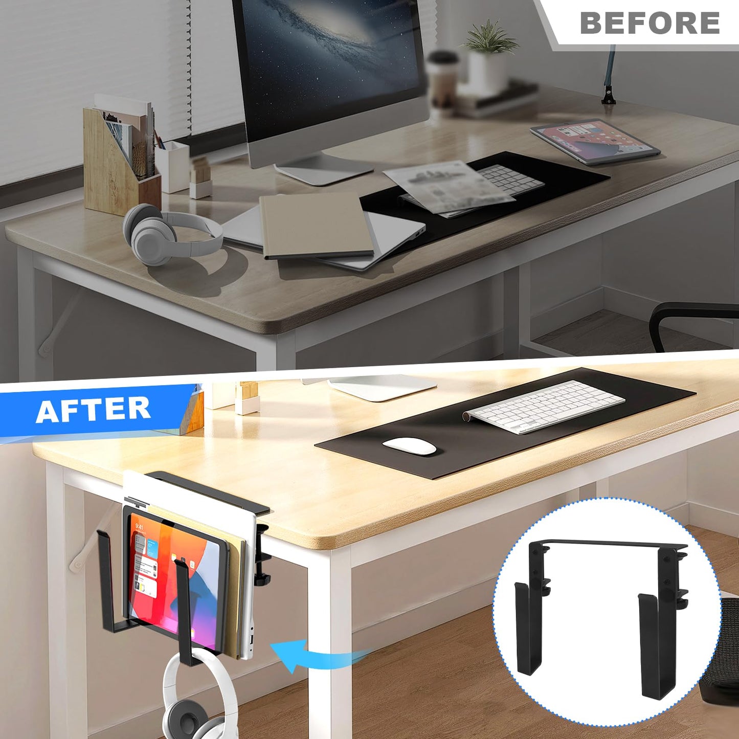 ZXShow Hanging Notebooks Desk Holder Adjustable Desks Side Laptop Mount Clamp on Laptops Stand with Anti Scratch Pads No DrillDesk Side Laptop Mount