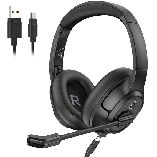 EKSA H2 USB Headset with Microphone, Environmental Noise Cancellation Over-Ear PC Headphone for Laptop with Mute Switch & Volume Control, Computer