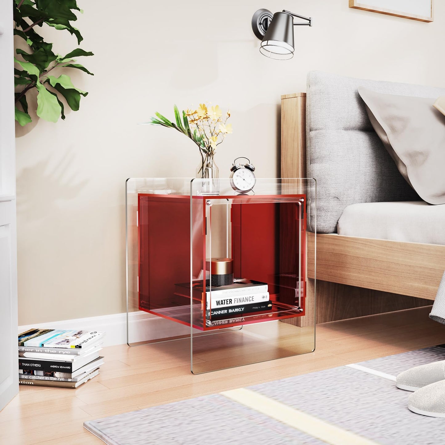 solaround Colored Cube Acrylic Bedside Side Table, 46 x 40 x 55 cm, Red