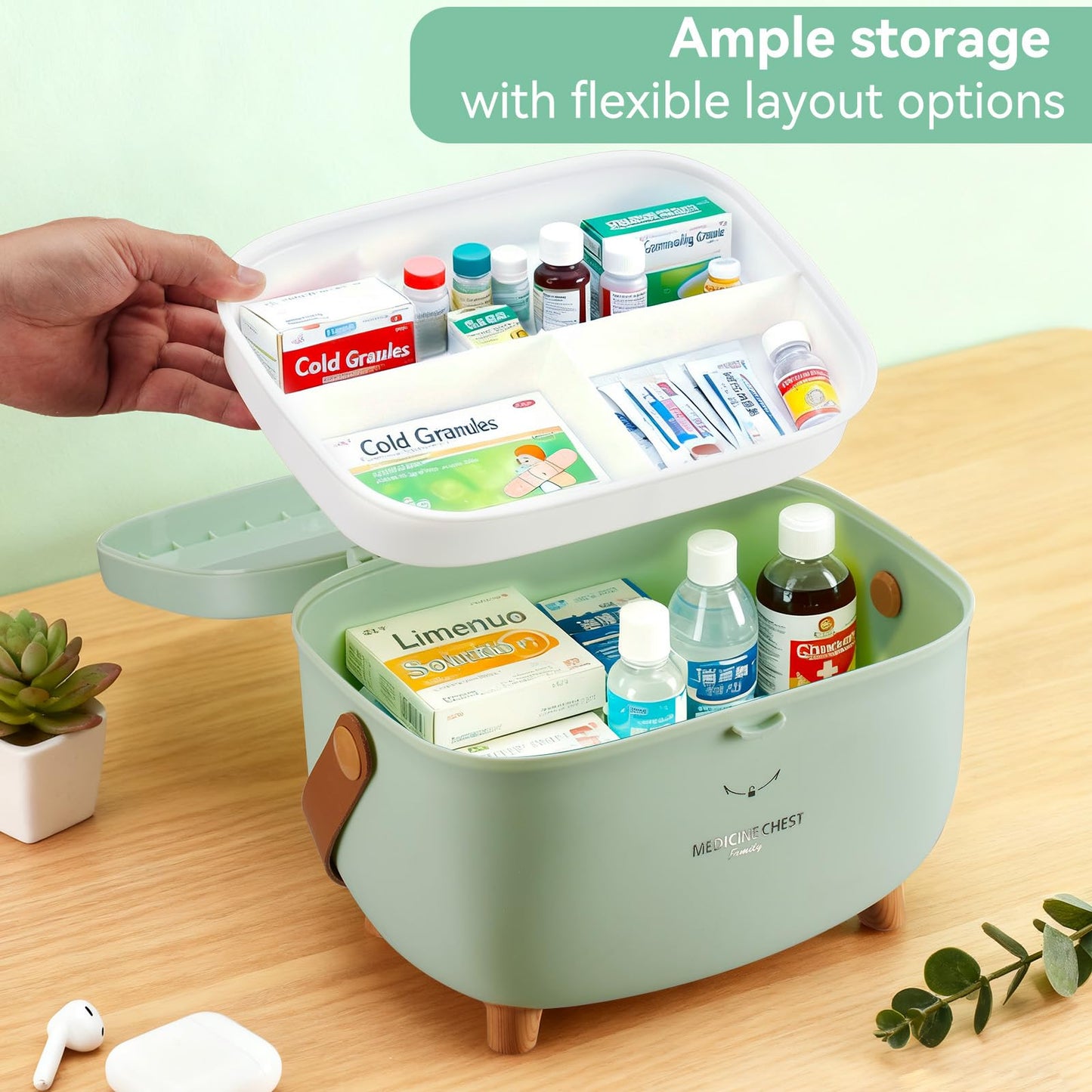 Esilihom Medicine Storage Box, Double Layer First Aid Organiser with Handles,Lockable Medicine Storage Box Organiser