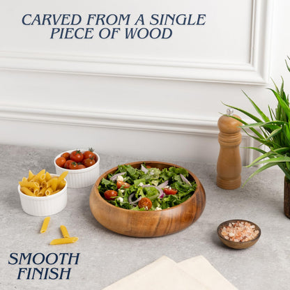 Lavaux Designs Wooden Bowls for Food | Set of 4 Individual Acacia Wood Bowls 20x5 cms (740 ml) | Enjoy Your Salad, Pasta, Rice, acai, Smoothie, Soup,