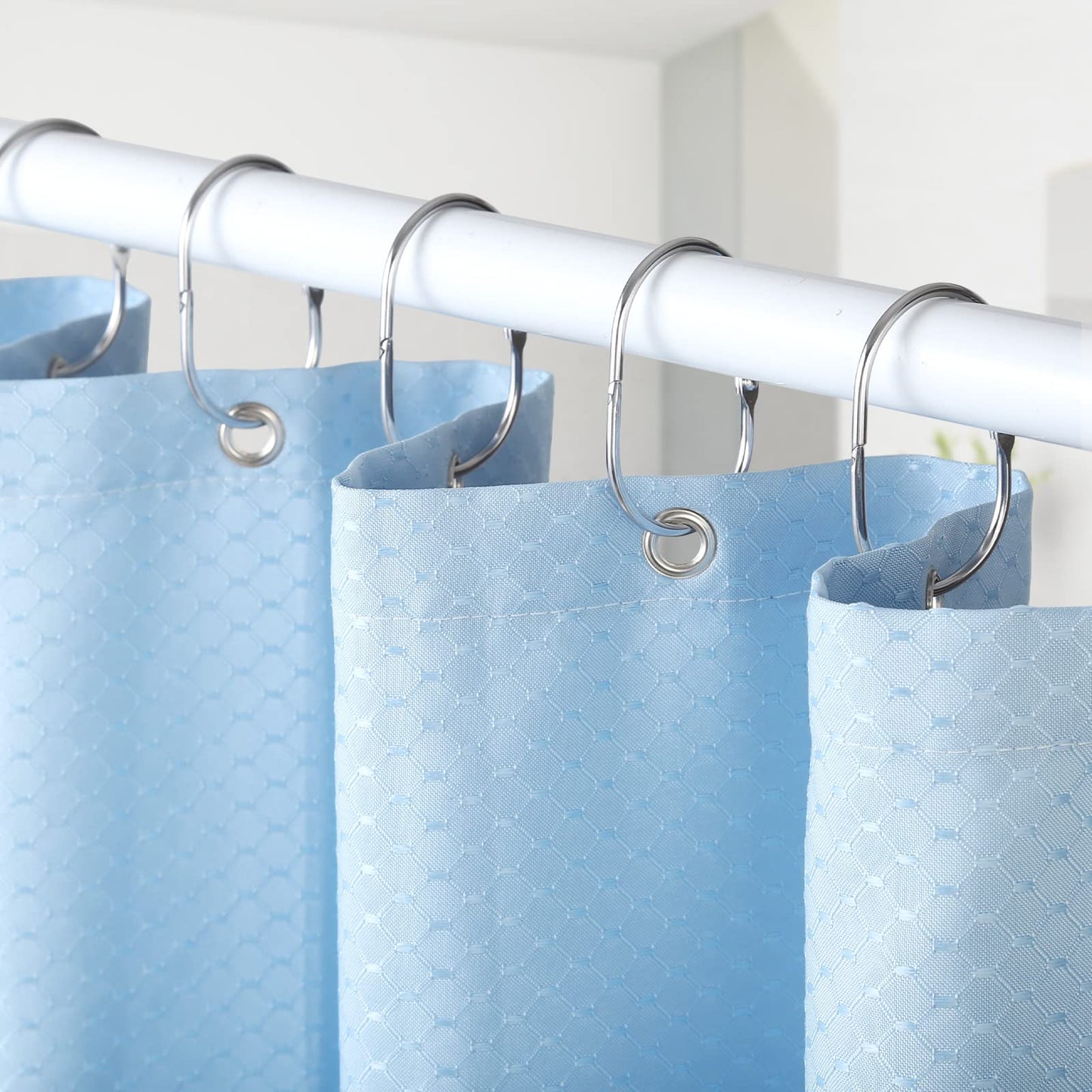 Goowin Shower Curtain Hooks, 12 Pcs Shower Curtain Rings Rust Proof Metal Oval Rings Clasp Closed Shower Curtain Rings for Bathroom Shower Rods
