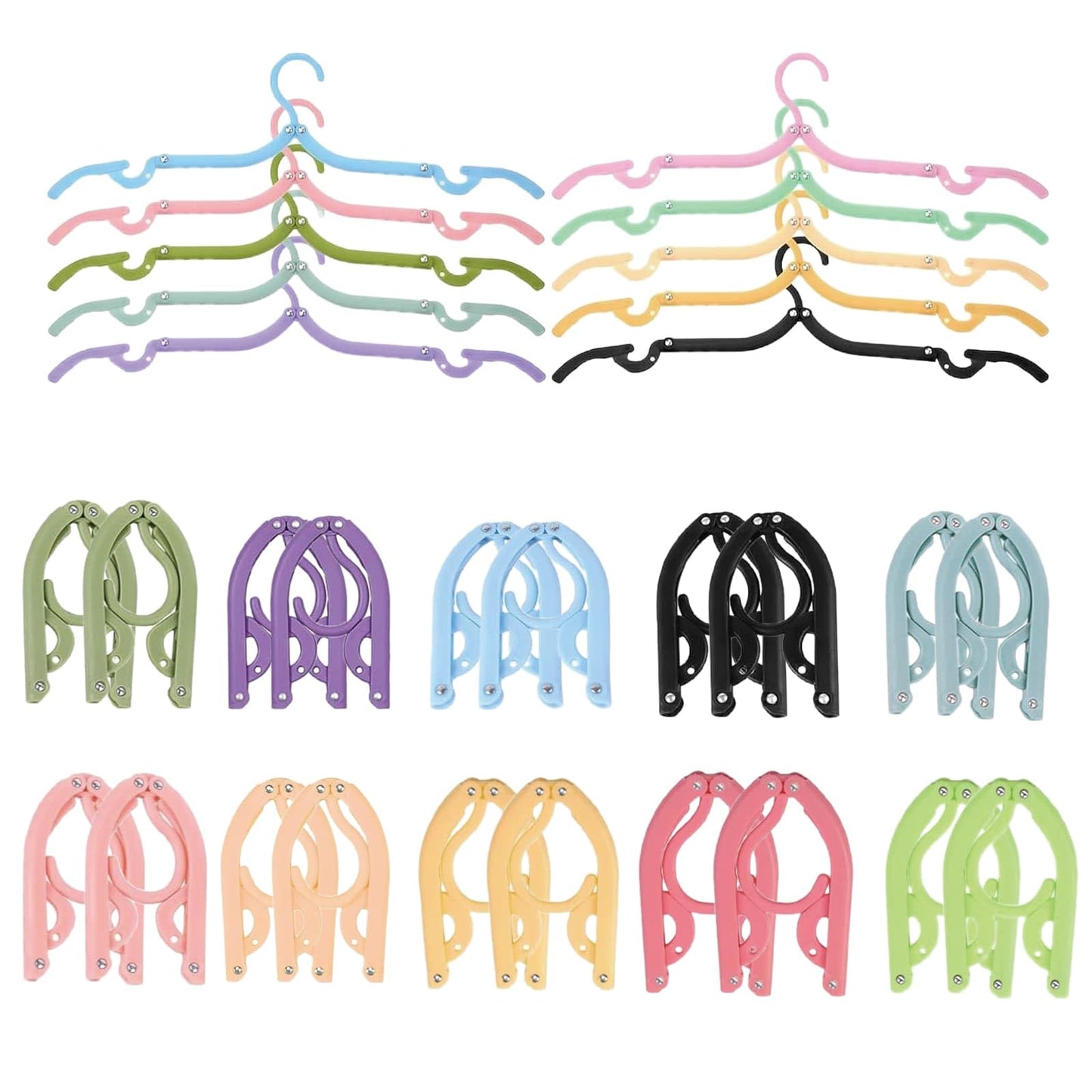 20 PCS Folding Clothes Hangers,10 Color Portable Travel Coat Hanger