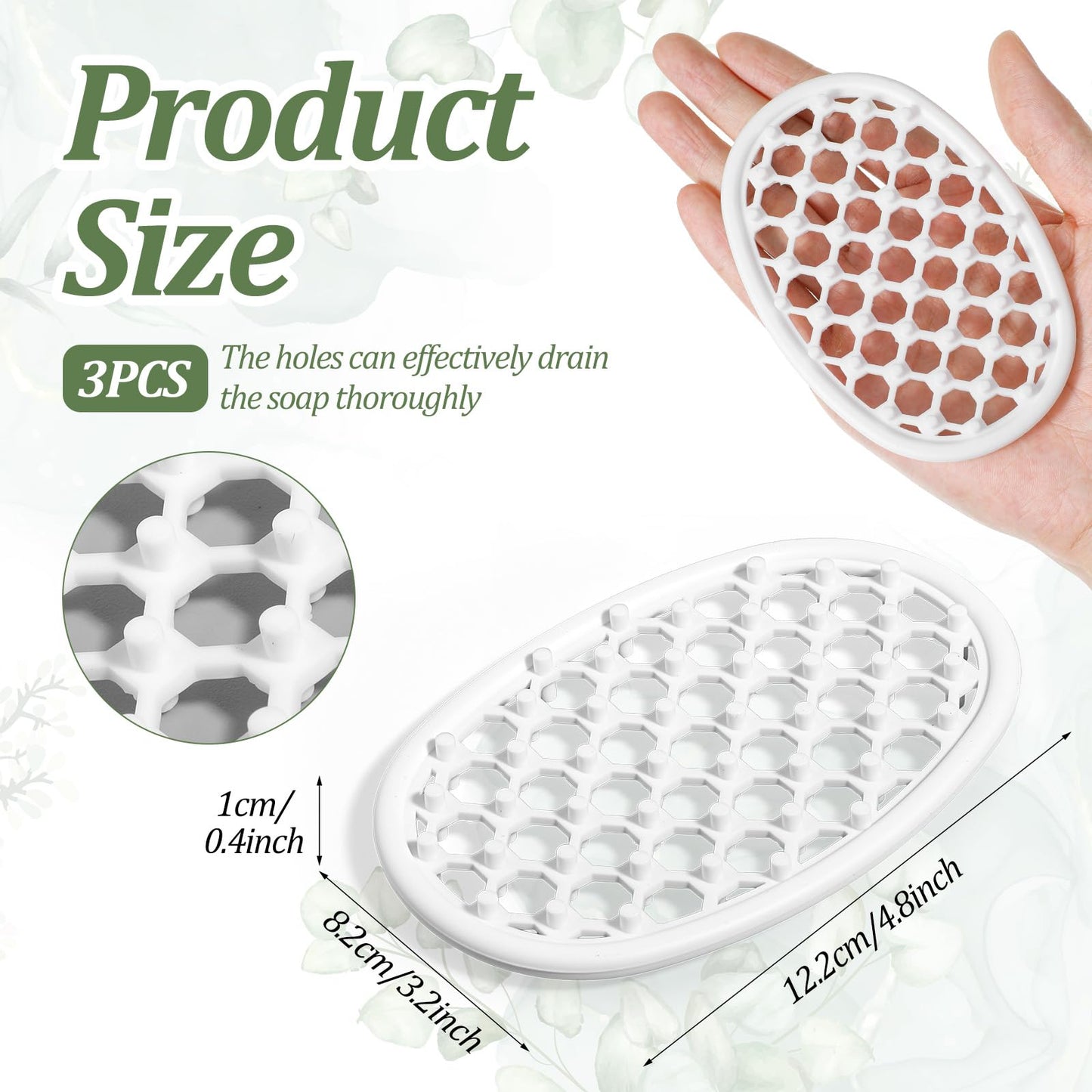 3PCS Silicone Soap Holder Shower, Self Draining Soap Dish for Bathroom Sink, Non-Slip Soap Dish Tray with Drainage