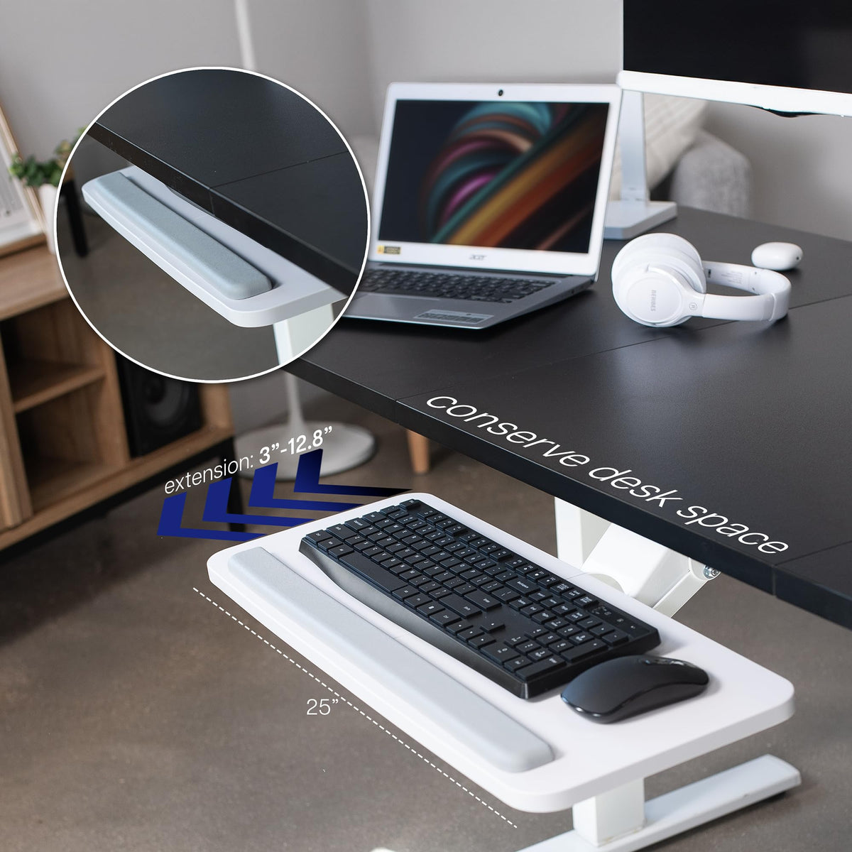 VIVO Adjustable Computer Keyboard and Mouse Platform Tray Ergonomic Under Table Desk Mount Drawer Underdesk Shelf, White, MOUNT-KB03W…