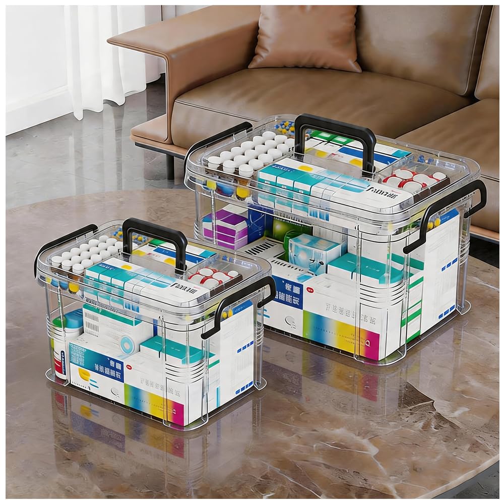 SINBINTA 2-Pack Clear Plastic Medicine Storage Organiser (Black)