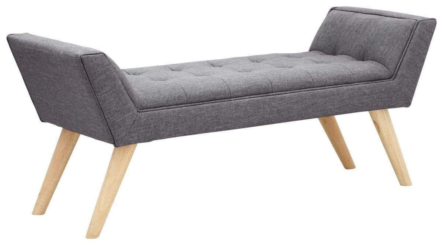 GFW Milan Upholstered Bench, Dark Grey Fabric Bench with Solid Wood Legs, Scandi Style Bedroom, Hallway and Window Seat