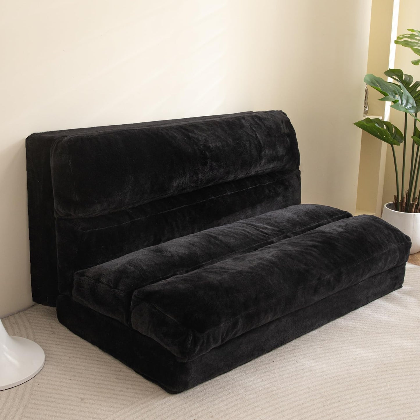 MAXYOYO Bean Bag Bed Folding Sofa Bed Mattress for Adults, Extra Thick 6 Fold Floor Couch for Bedroom Living Room, Black, 75x240 cm