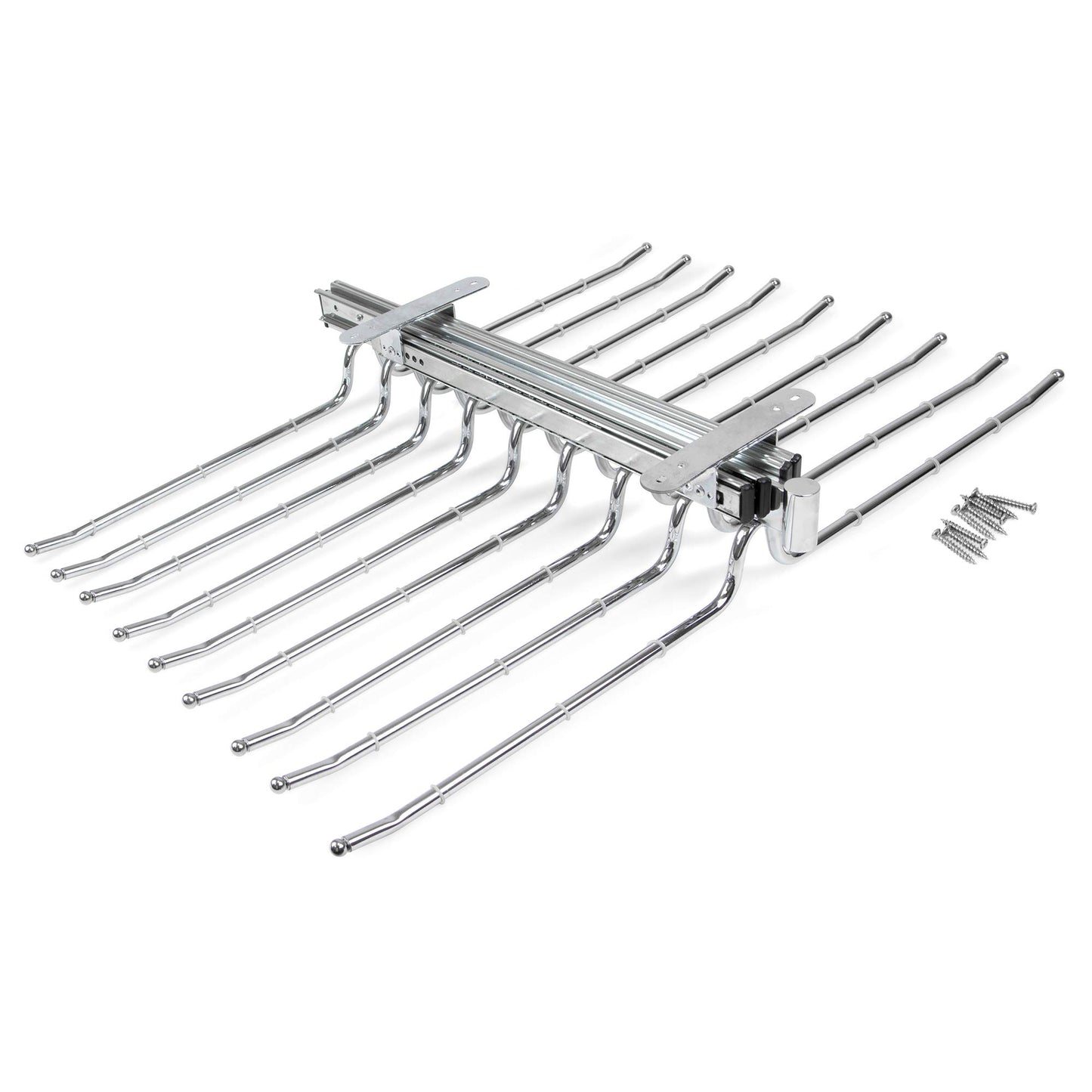 Emuca - Pull-out double trouser rack for wardrobe, pullout anti-slip hanger for 18 pairs of trousers, steel, chrome-plated.