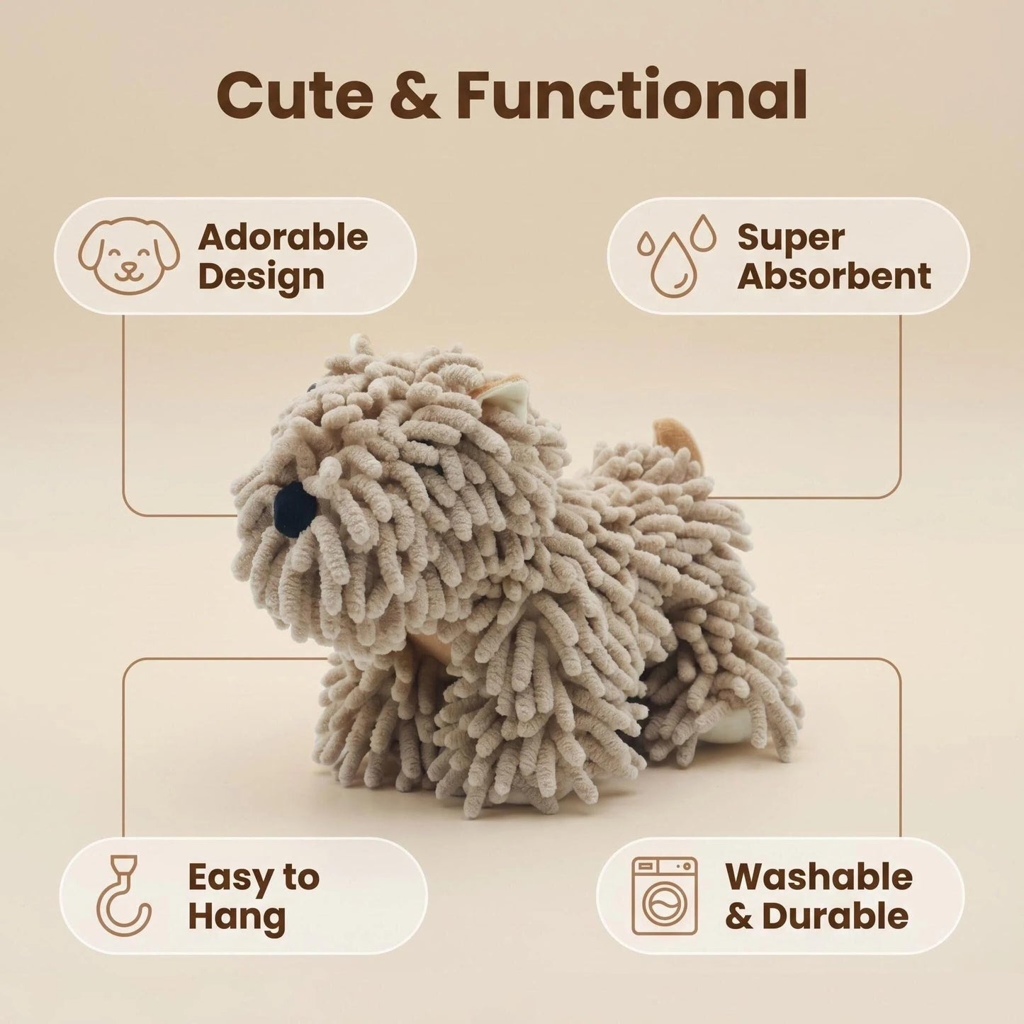 FILOEEX Cute Dog Shaped Chenille Hand Towel, Ultra Soft Highly Absorbent Fluffy Hand Towel