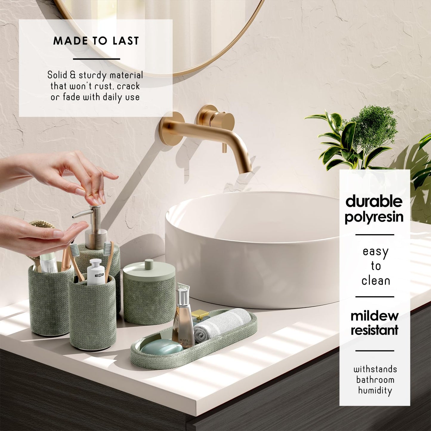 Clara Clark Sage Green Bathroom Set - Bathroom Sets with Shower Curtain and Rugs, 21PC Bathroom Accessory Set
