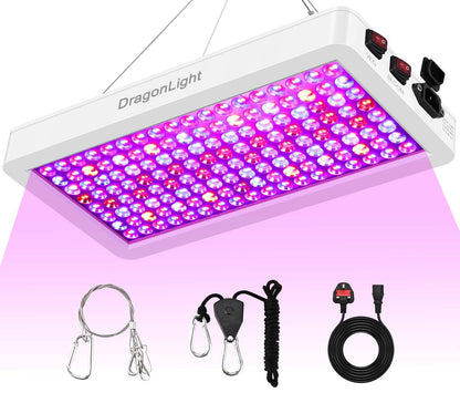 2024 Newest BW2000 LED Grow Lights Double Chips Full Spectrum with 3-Metre Cable for Greenhouse and Indoor Plant Veg and Flower GrowingWhite