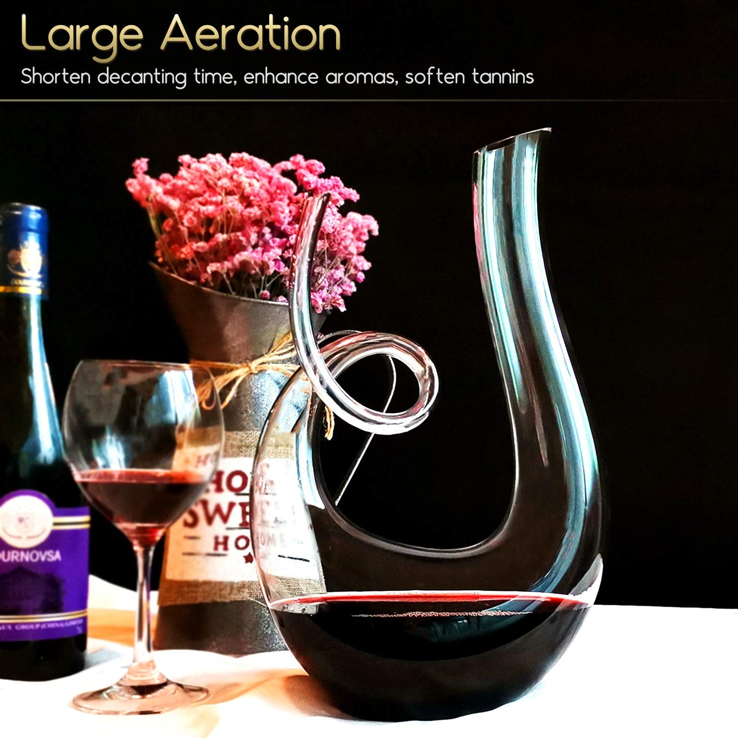 Swan Wine Decanter, Red Wine Decanter for 750ml, 1.2L Designed Horn Wine Decanter Set, Handblown, Lead-Free