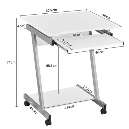 Yaheetech Small Computer Desk Z-Shaped PC Table on Wheels Movable, White