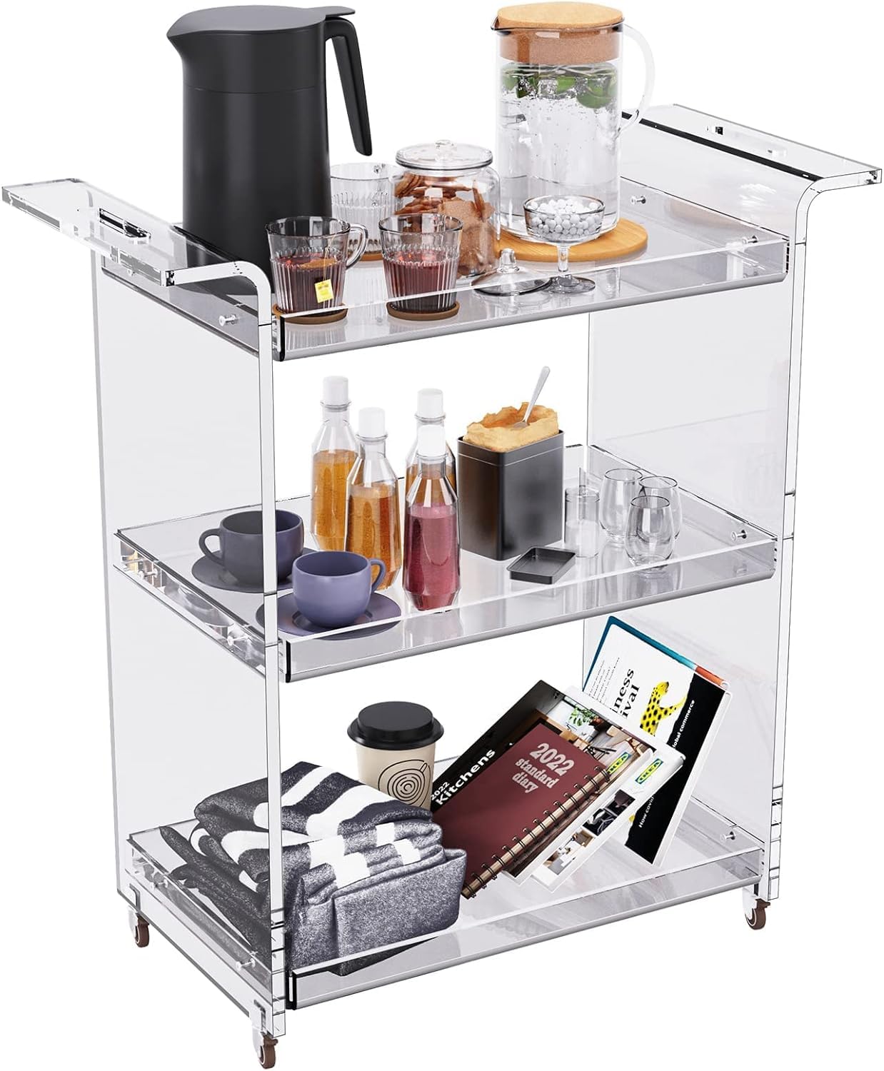 solaround Acrylic Bar Cart, Drink Trolley, Clear, 53 x 30 x 72 cm