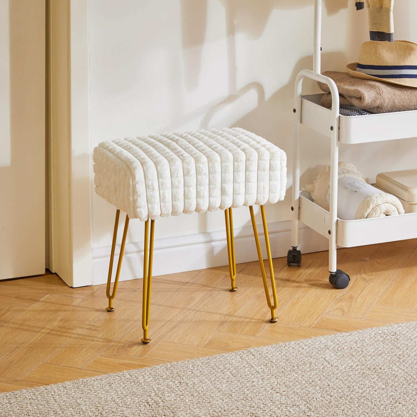 IBUYKE Makeup Vanity Chair, Rectangular Footrest Stool, White WBD003W