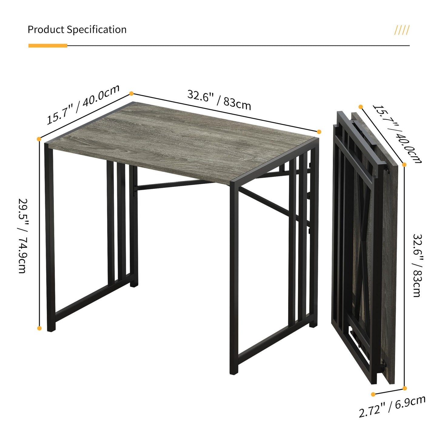 Lutown-Teen 47 inch Folding Desk No Assembly Required, Black Oak