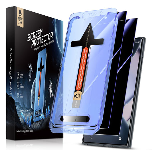 MAGIC JOHN 2 Pack for Samsung Galaxy S25 Ultra Privacy Tempered Glass Screen Protector, Bubble Free, Easy Installation, Auto Dust-Elimination, Case