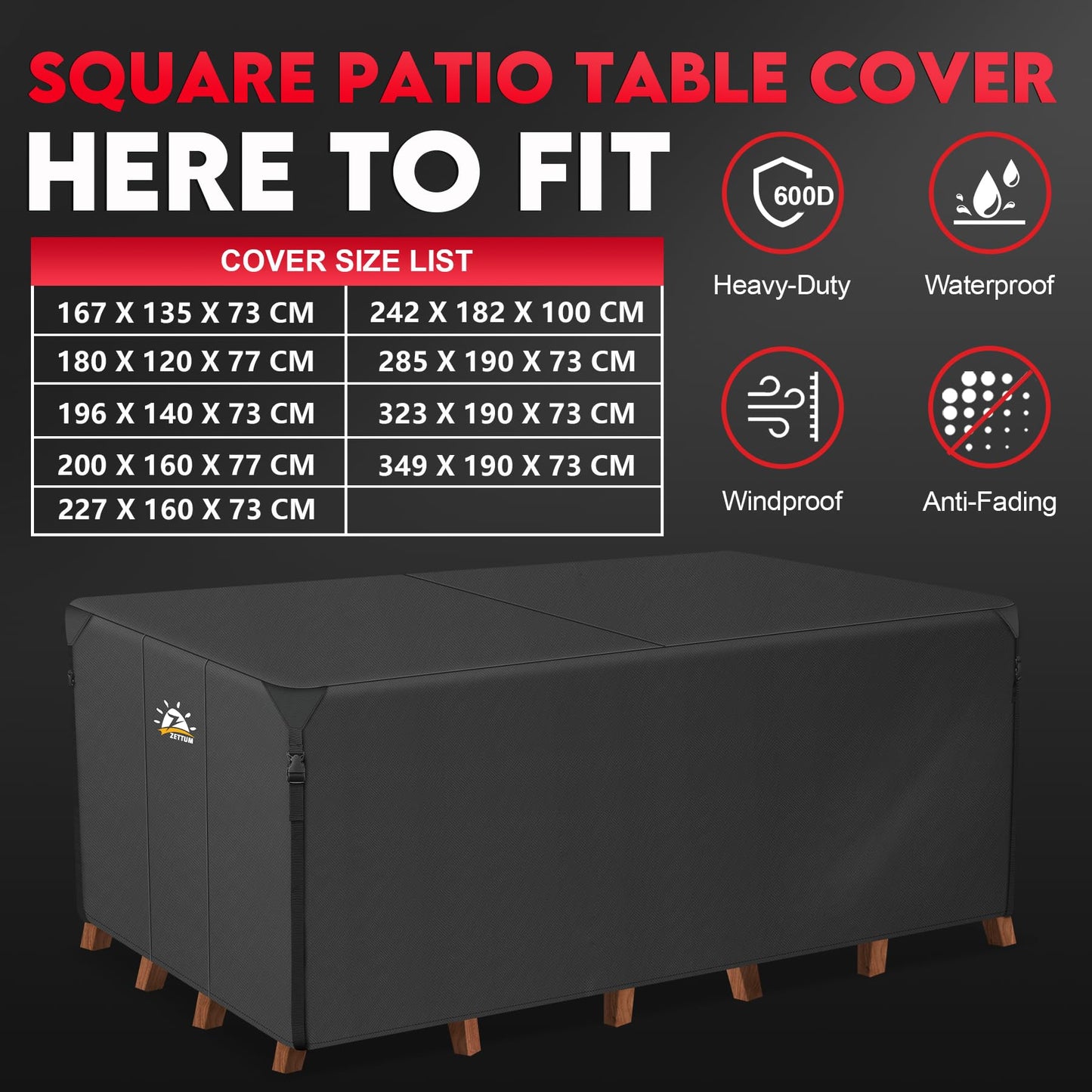 Zettum 180x120x77cm Outdoor Furniture Covers Waterproof Rectangular 600D Heavy Duty Oxford Fabric Rattan Garden Furniture Covers for Patio Furniture,
