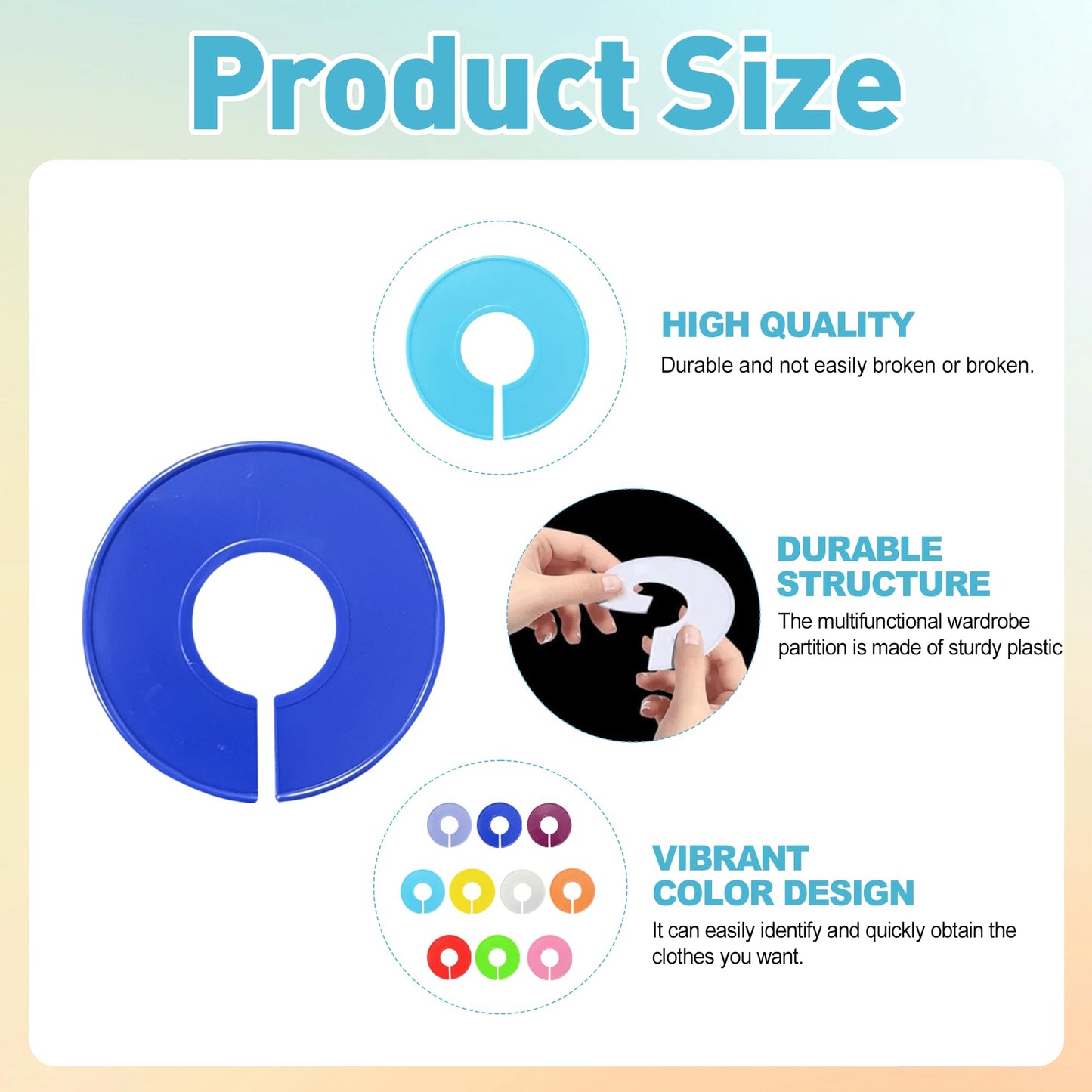 Wardrobe Dividers Round Clothes Rail Dividers, 10 Colors, 10PCS